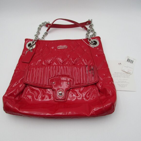 Coach Liquid Gloss Collection Red High Shine Shoulder Bag Purse Chain Strap - Picture 2 of 16